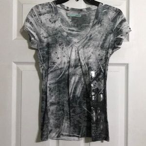 White and gray v-neck